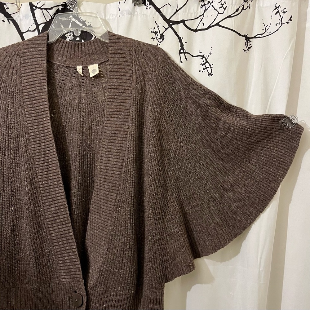Moth Cardigan Sweater Wide Bell Sleeves 2 Button Closure Boho Festival Brown XL - Picture 4 of 12